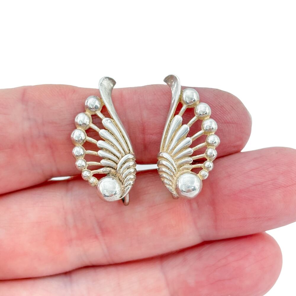 Vintage Sterling Silver 925 Wing Screwback Earrings